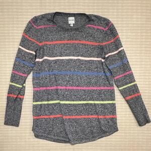 NIC+ZOE Women's Striped Knit Pullover Sweater Gray Multicolor Crew Neck S